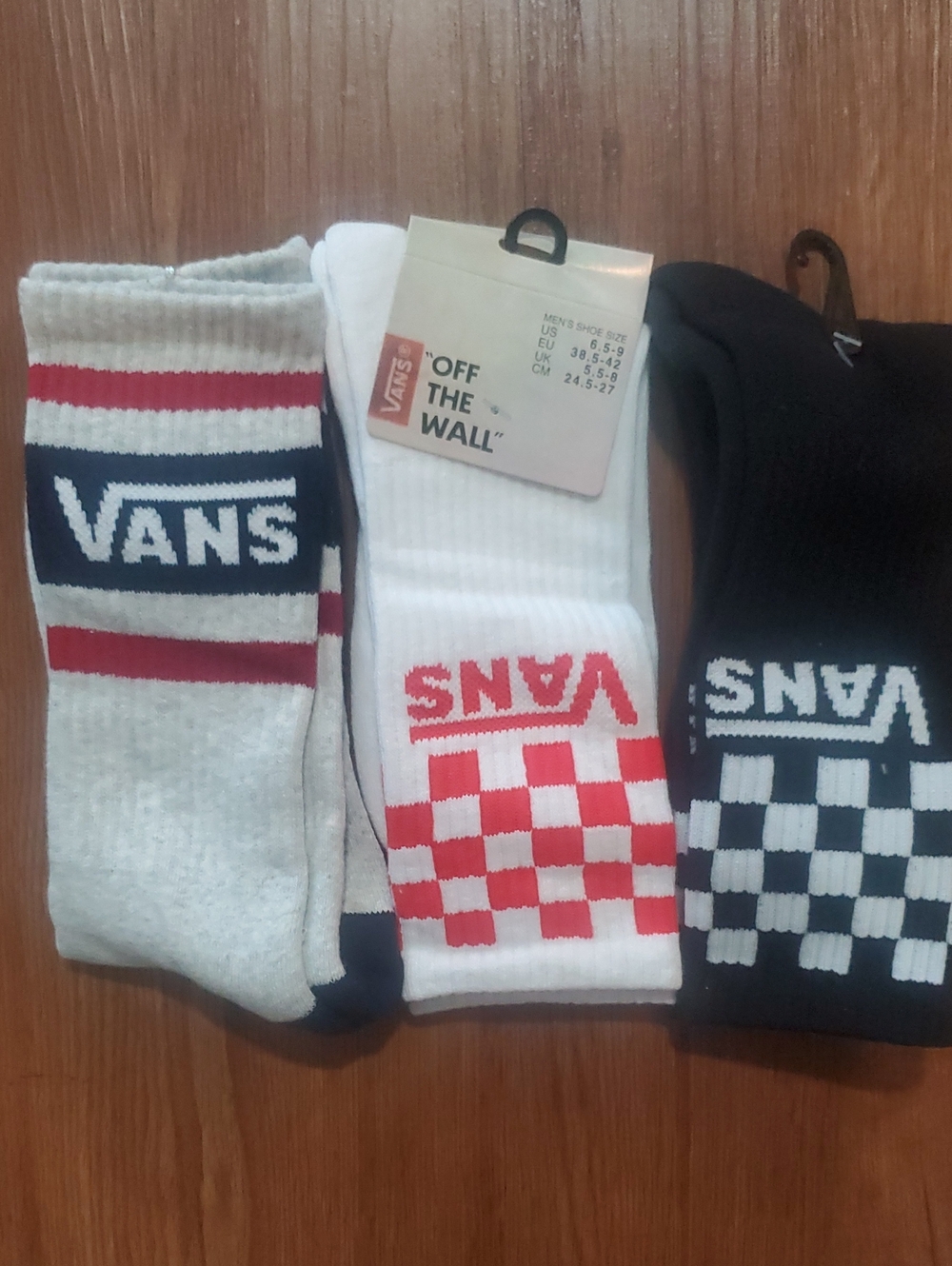 Vans Men's Crew Socks Trio in White, Black & Red